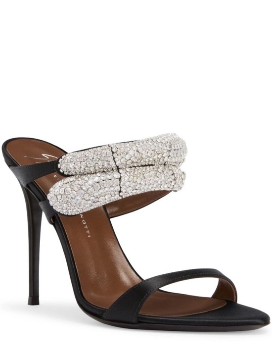 Giuseppe Zanotti Shoes - Giuseppe Zanotti Black Satin Heels with Swarovski Crystals